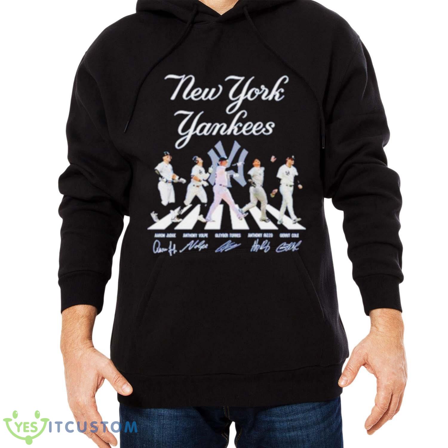 New York Yankees Aaron Judge Anthony Volpe Gleyber Torres Anthony and Gerrit Cole Abbey Road Shirt 4 New York Yankees Aaron Judge Anthony Volpe Gleyber Torres Anthony and Gerrit Cole Abbey Road Shirt - Men Black Hoodie