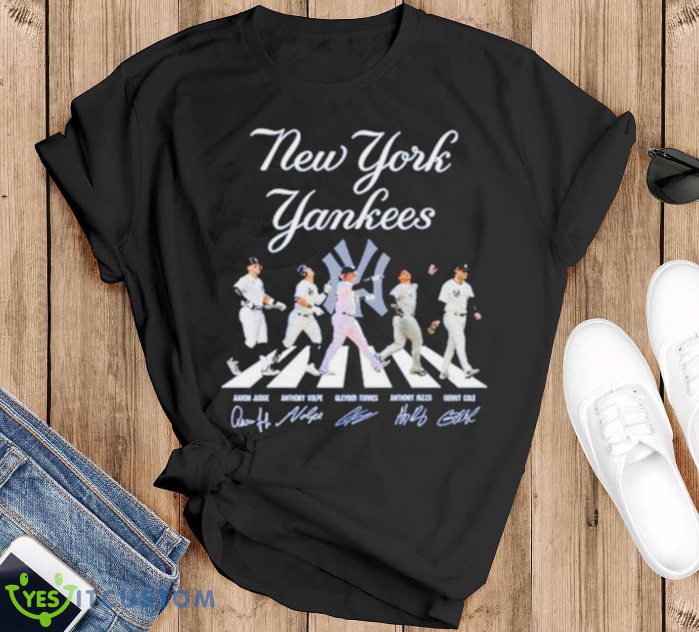 New York Yankees Aaron Judge Anthony Volpe Gleyber Torres Anthony and Gerrit Cole Abbey Road Shirt 12 New York Yankees Aaron Judge Anthony Volpe Gleyber Torres Anthony and Gerrit Cole Abbey Road Shirt - Black T-Shirt