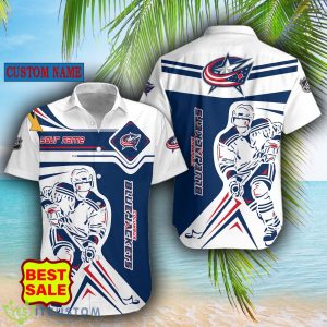 NHL Fans Columbus Blue Jackets Logo Set Hawaiian Shirt And Short Custom Name - Columbus Blue Jackets Hawaiian