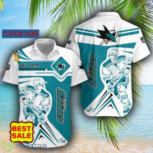 NHL Fans San Jose Sharks Logo Set Hawaiian Shirt And Short Custom Name - San Jose Sharks Hawaiian