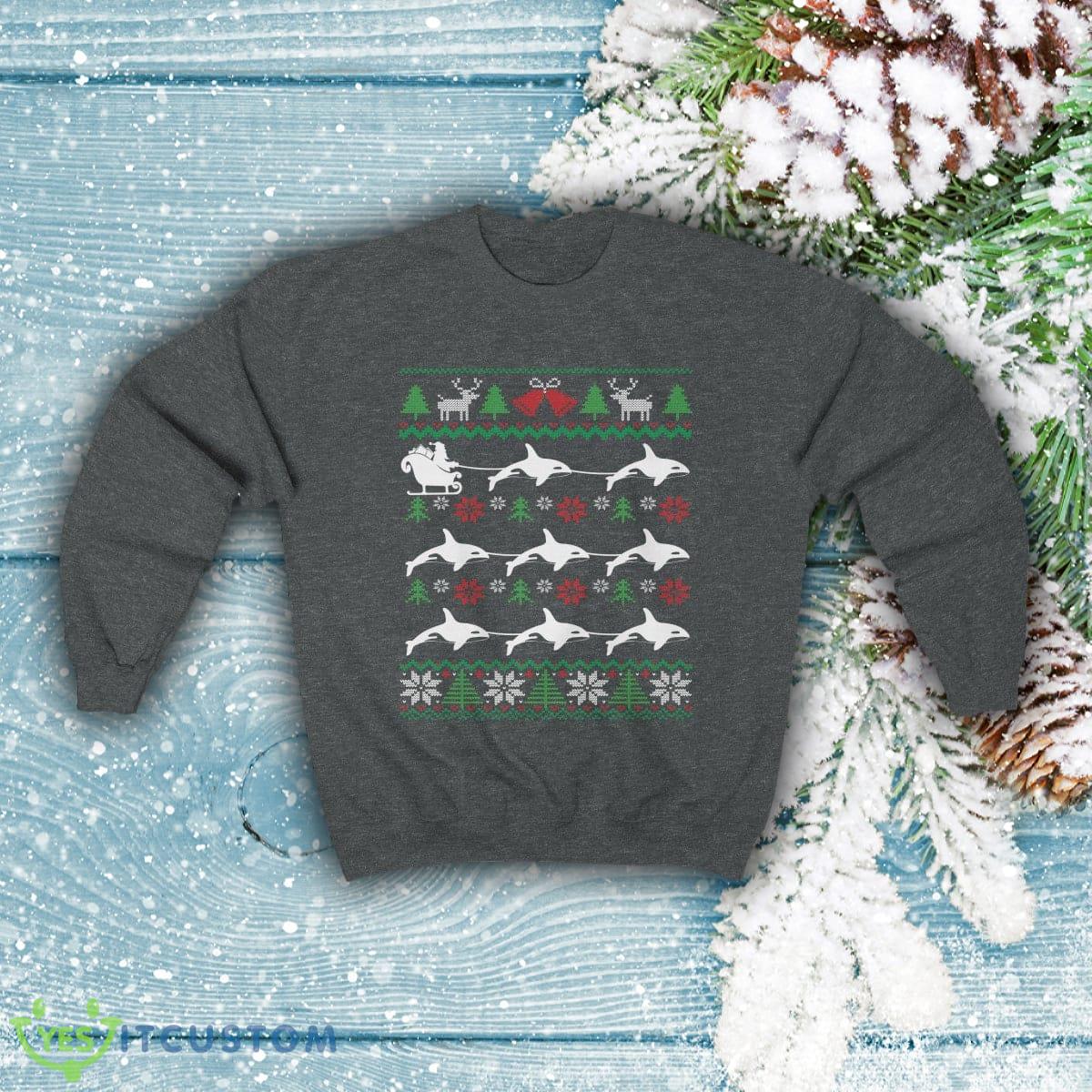 Orcas Pulling Santa Sleigh Funny Killer Whale Ugly Christmas Sweatshirt 3 Orcas Pulling Santa Sleigh Funny Killer Whale Ugly Christmas Sweatshirt - Orcas Pulling Santa Sleigh Funny Killer Whale Ugly Christmas Sweatshirt Whale Lover Gift Christmas Orca Shirt_3
