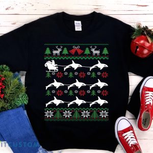 Orcas Pulling Santa Sleigh Funny Killer Whale Ugly Christmas Sweatshirt - Orcas Pulling Santa Sleigh Funny Killer Whale Ugly Christmas Sweatshirt Whale Lover Gift Christmas Orca Shirt_1