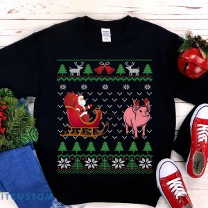 Pig Pulling Santa's Sleigh Funny Pig Themed Ugly Christmas Sweatshirt - Pig Pulling Santa's Sleigh Funny Pig Themed Ugly Christmas Sweatshirt Piglet Lover Gift Christmas Pig Farmer Shirt Pet Pig Owner_1