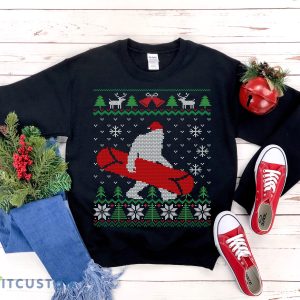 Sasquatch Snowboarding Ugly Christmas Sweatshirt Men And Women Gift Christmas - Sasquatch Snowboarding Ugly Christmas Sweatshirt For Snowboarder, Santa Hat Bigfoot Snowboard Sweatshirt Xmas Gift Present Unisex_1