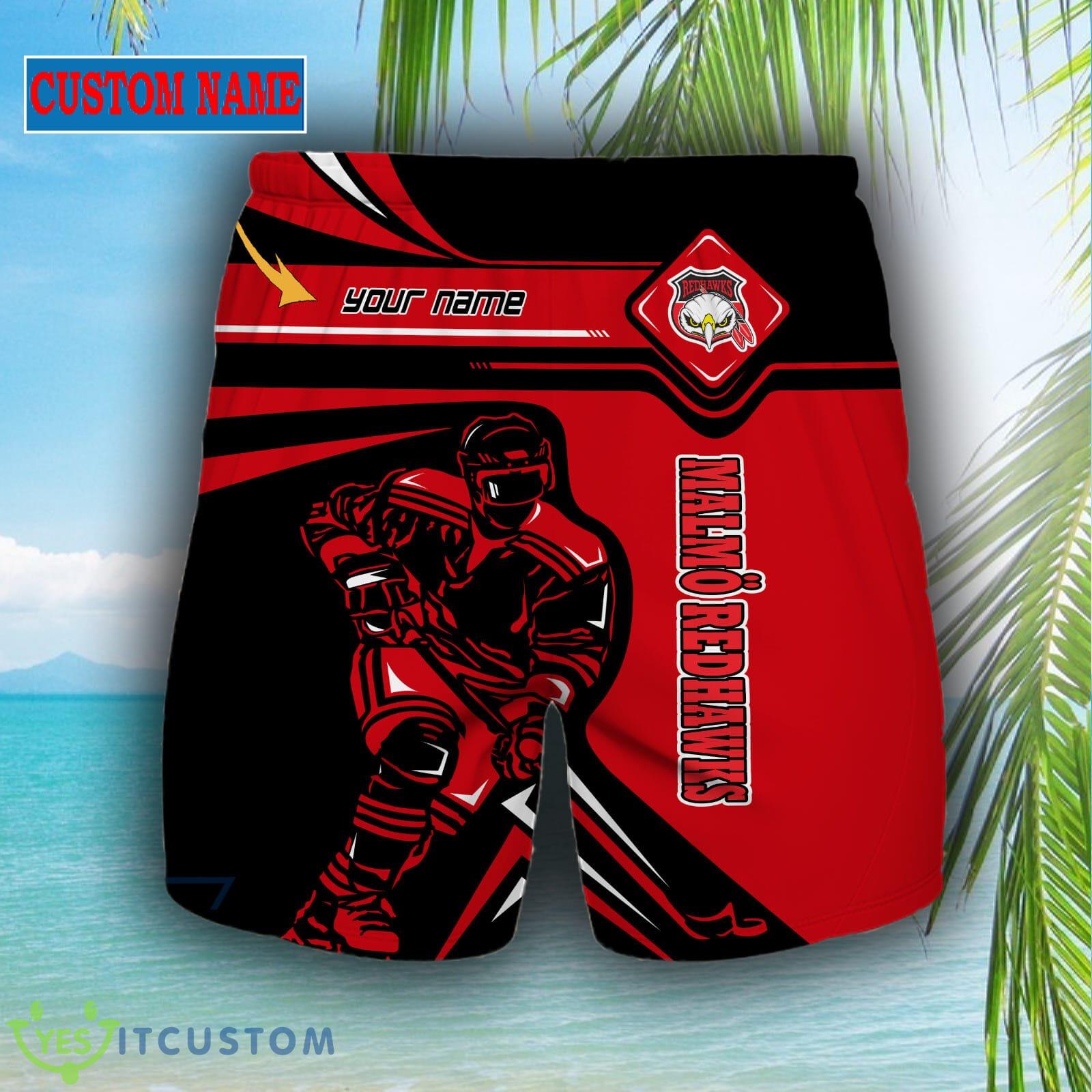 SHL Custom Name Malmo Redhawks Logo Combo Hawaiian Shirt And Short For Fans 5 SHL Custom Name Malmo Redhawks Logo Combo Hawaiian Shirt And Short For Fans - Malmo Redhawks Short