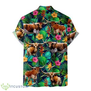 Tropical Texas Longhorn 3D Hawaiian Shirt Summer Beach For Men And Women Gift - Tropical Texas Longhorn Hawaiian Shirts for Men Women, Flower Cow Farm Button Down Short Sleeve Mens Hawaiian, Farm Lover Aloha Shirt_4
