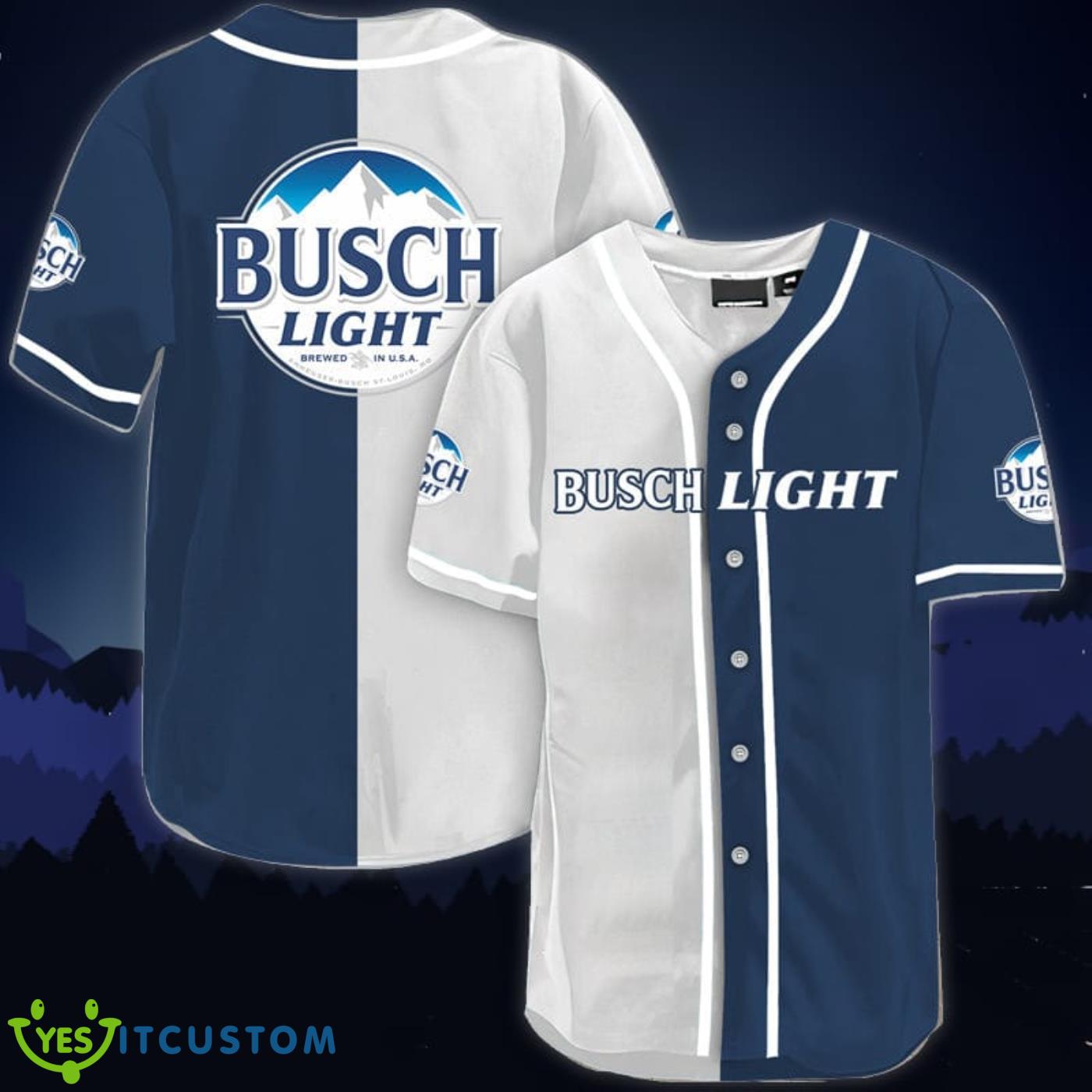 White And Navi Split Busch Light Baseball Jersey Shirt 3 White And Navi Split Busch Light Baseball Jersey Shirt Product Photo 1
