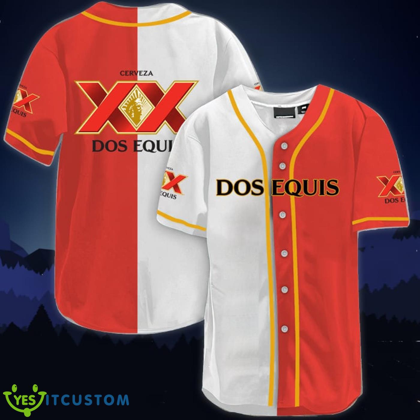 White And Red Split Dos Equis Baseball Jersey Shirt 3 White And Red Split Dos Equis Baseball Jersey Shirt Product Photo 1