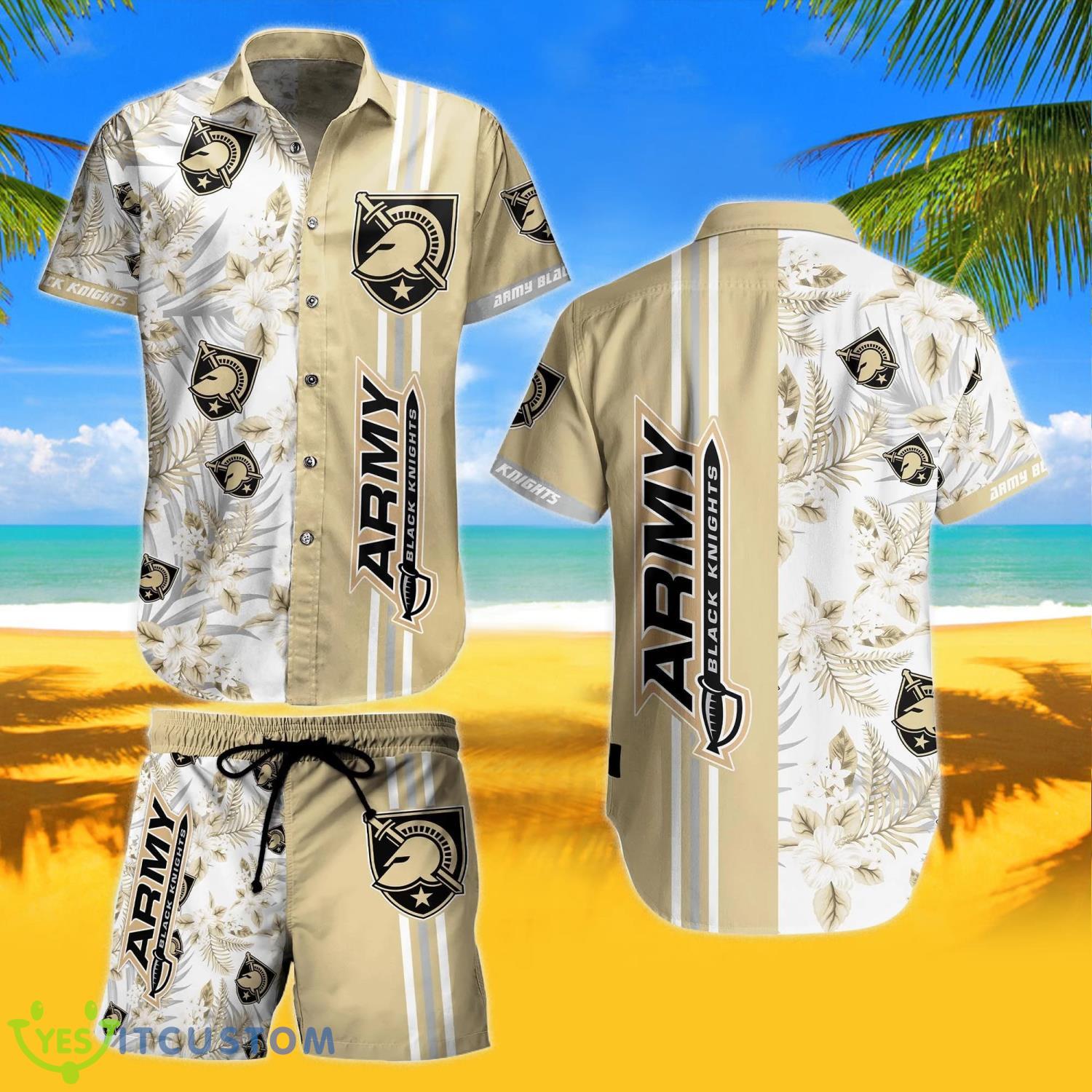 Army Black Knights 3D Printed Tropical Flower Hawaiian Shirt And Shorts Product Photo 1