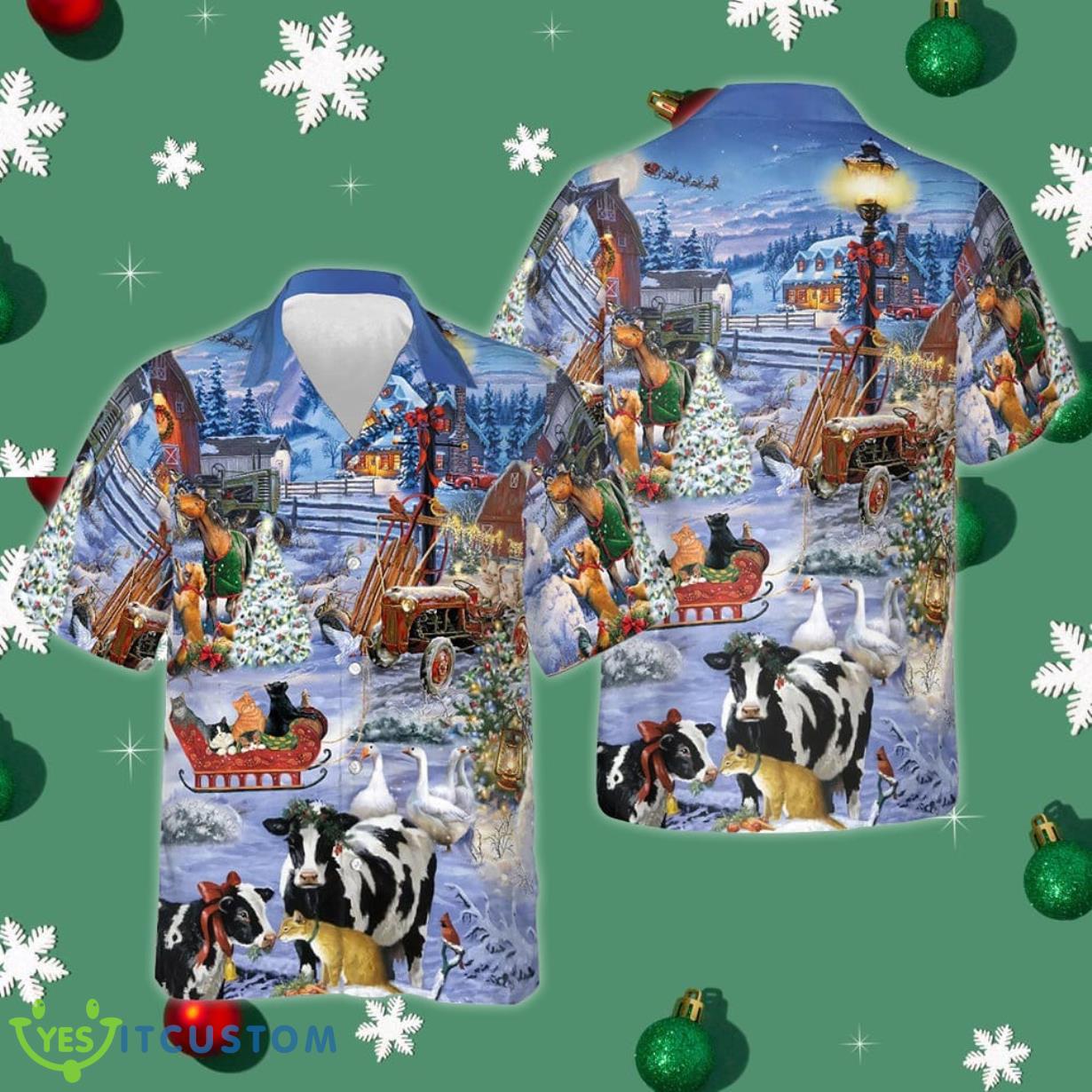 Beautiful Farm On Christmas Hawaiian Shirt Cool Button Up Shirt Gifts For Xmas Product Photo 1