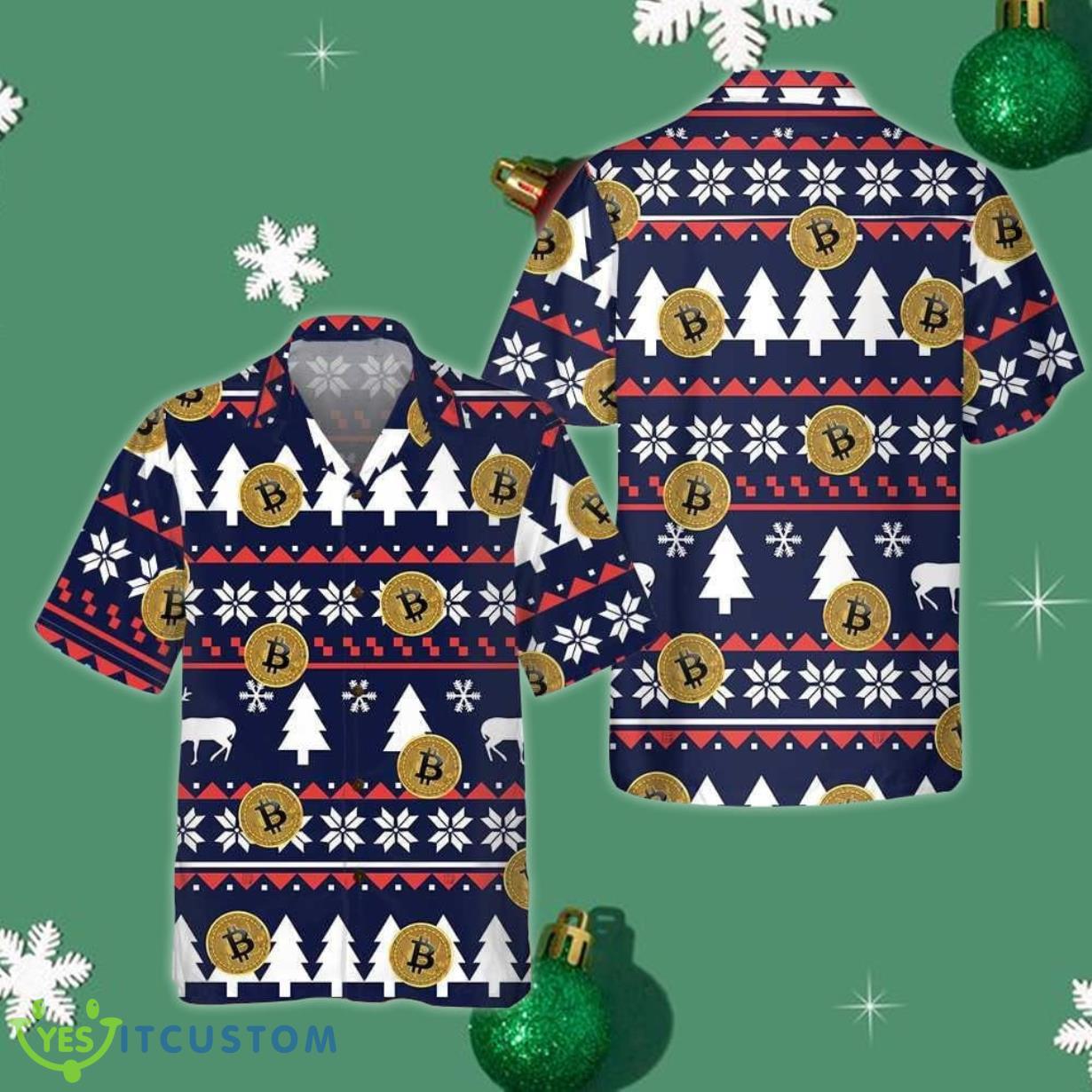 Bitcoin Ugly Christmas Pattern Hawaiian Shirt Funny Christmas Product Photo 1