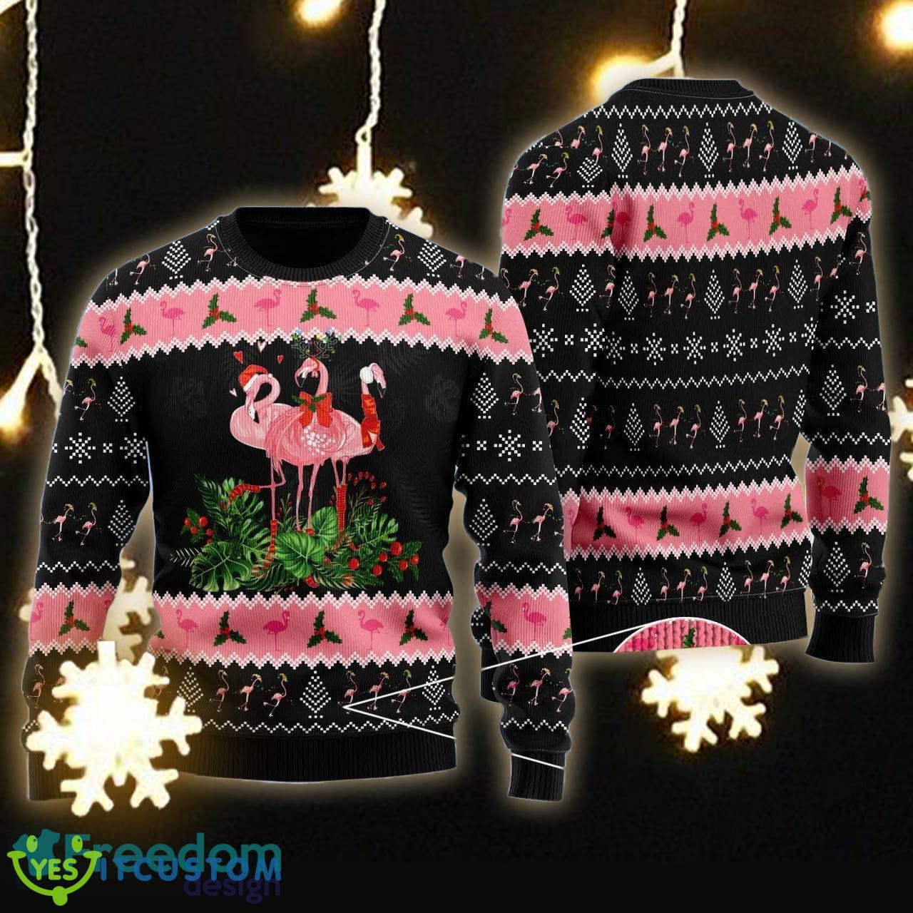 Black Pink Flamingo Jingle Bell In Area Ugly Christmas Sweater Gift For Men Women - Black Pink Flamingo Jingle Bell In Area Ugly Christmas Sweater Gift Men Women