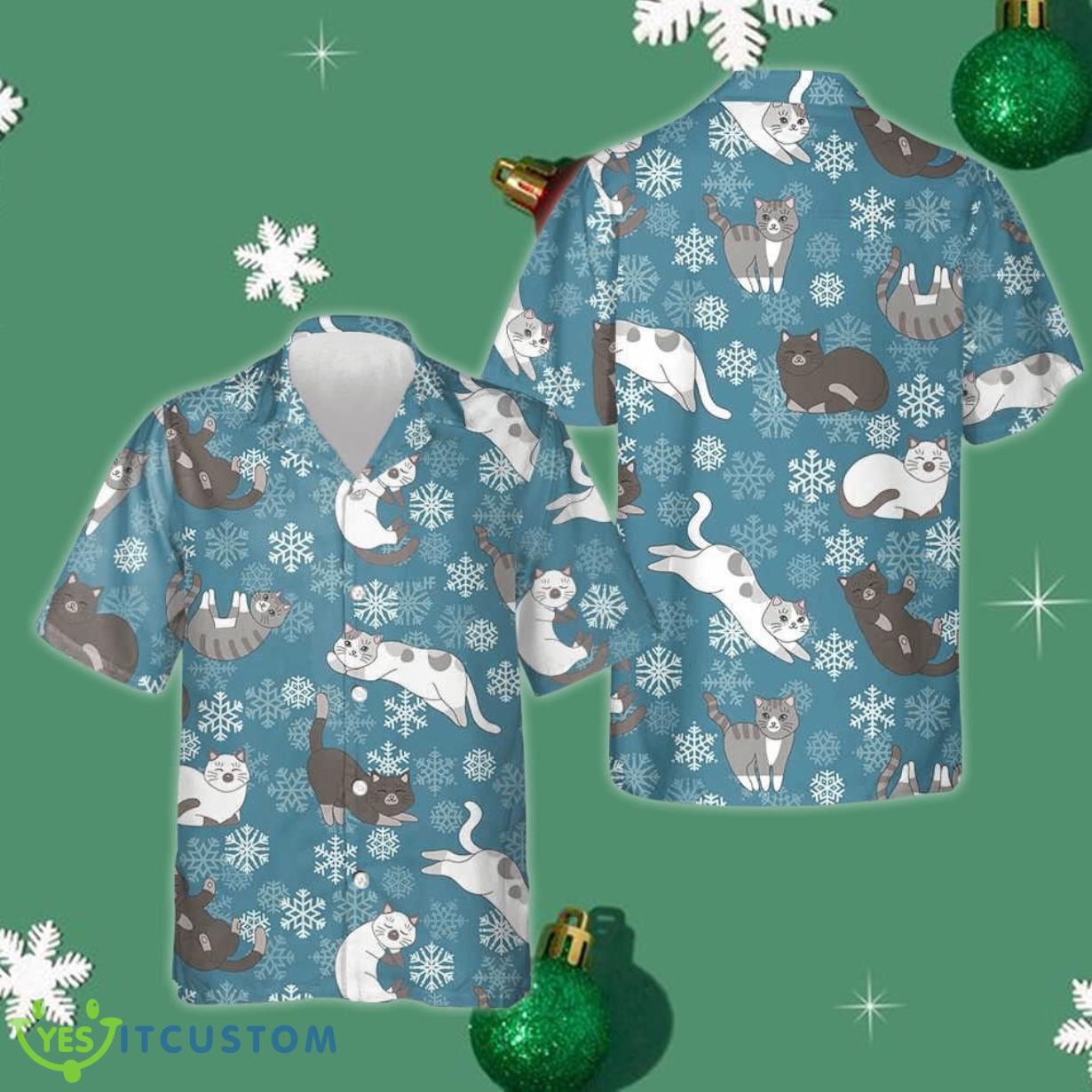 Blue Snowflakes Adorable Kittens Hawaiian Shirt Funny Christmas Aloha Shirt Product Photo 1