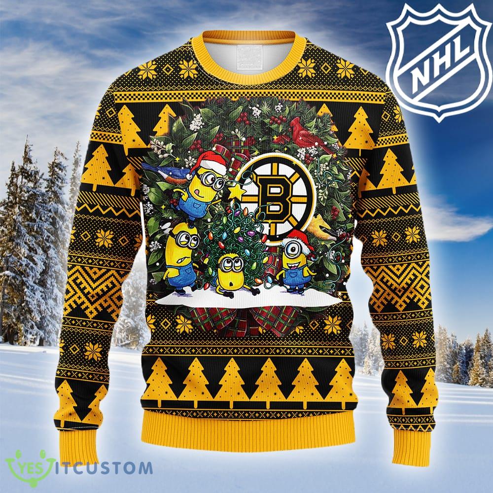 Boston Bruins Minion Logo NHL Ideas Ugly Christmas Sweater Gift For Fans - NHL Boston Bruins Minion Ugly Christmas Sweater_1