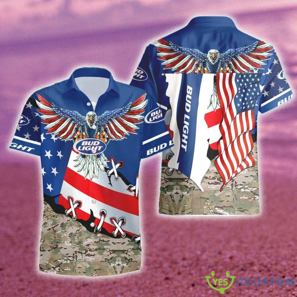 Bud Light Beer Eage USA Flag Hawaiian Combo Shirt And Short Gift Hawaiian For Mens - Bud Light Beer Eage USA Flag Hawaiian Shirt And Short_1