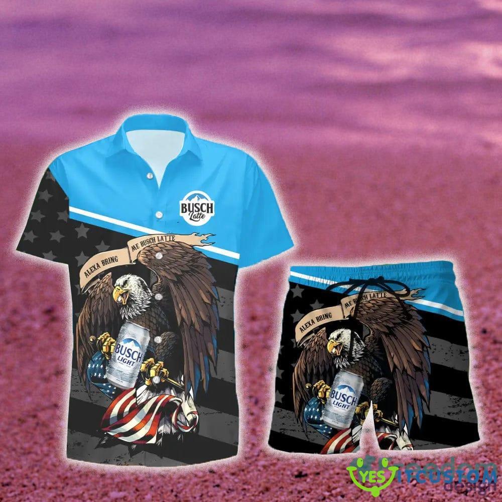 Busch Latte Beer Eagle American Flag Gift Hawaiian Set Shirt And Short Summer Beach - Busch Latte Beer Eagle American Flag Hawaiian Shirt And Short_1