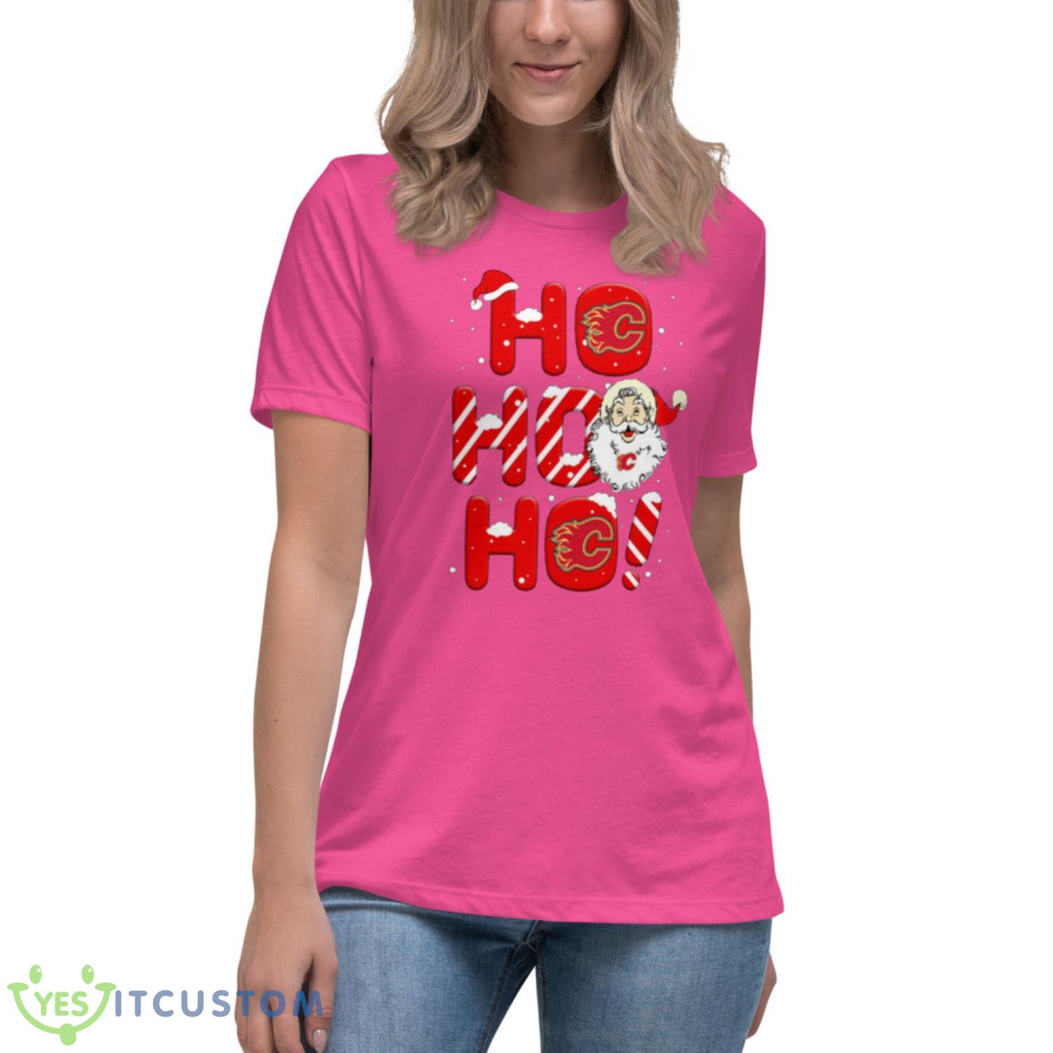 Calgary Flames NHL Hockey Ho Ho Ho Santa Claus Merry Christmas Shirt T Shirt 9 Calgary Flames NHL Hockey Ho Ho Ho Santa Claus Merry Christmas Shirt T Shirt - Women's Relaxed Short Sleeve Jersey Tee