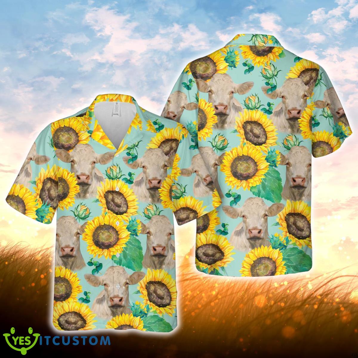 Charolais Sunflowers Floral Farm 3D Hawaiian Shirt For Men Women Product Photo 1