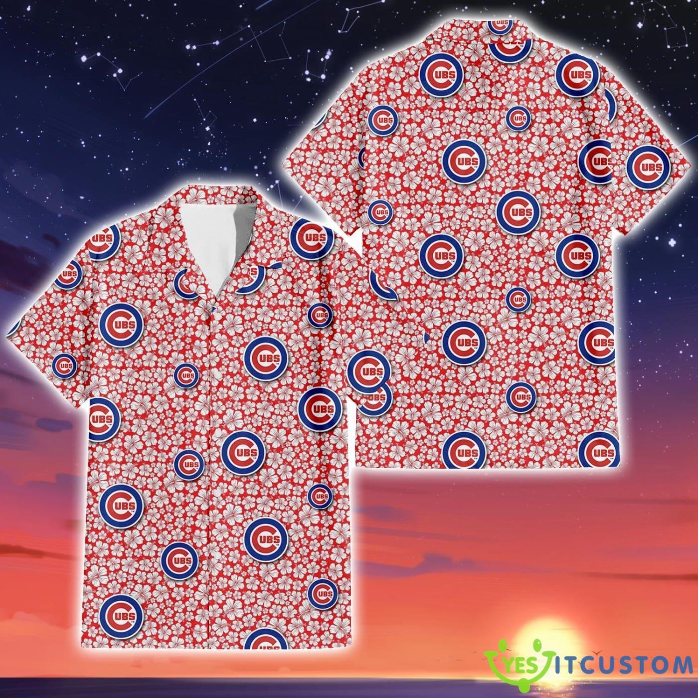 Chicago Cubs Tiny White Hibiscus Pattern Summer Gift 3D Hawaiian Shirt Product Photo 1