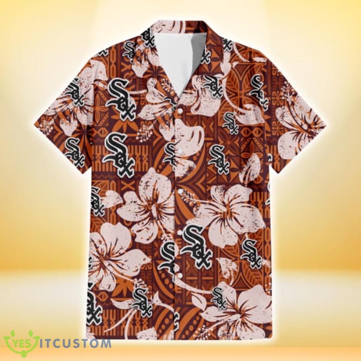 Chicago White Sox Bisque Hibiscus Brown Pattern 3D Hawaiian Shirt Gift For Fans Product Photo 2