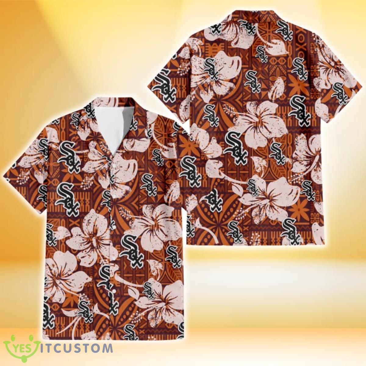 Chicago White Sox Bisque Hibiscus Brown Pattern 3D Hawaiian Shirt Gift For Fans Product Photo 1