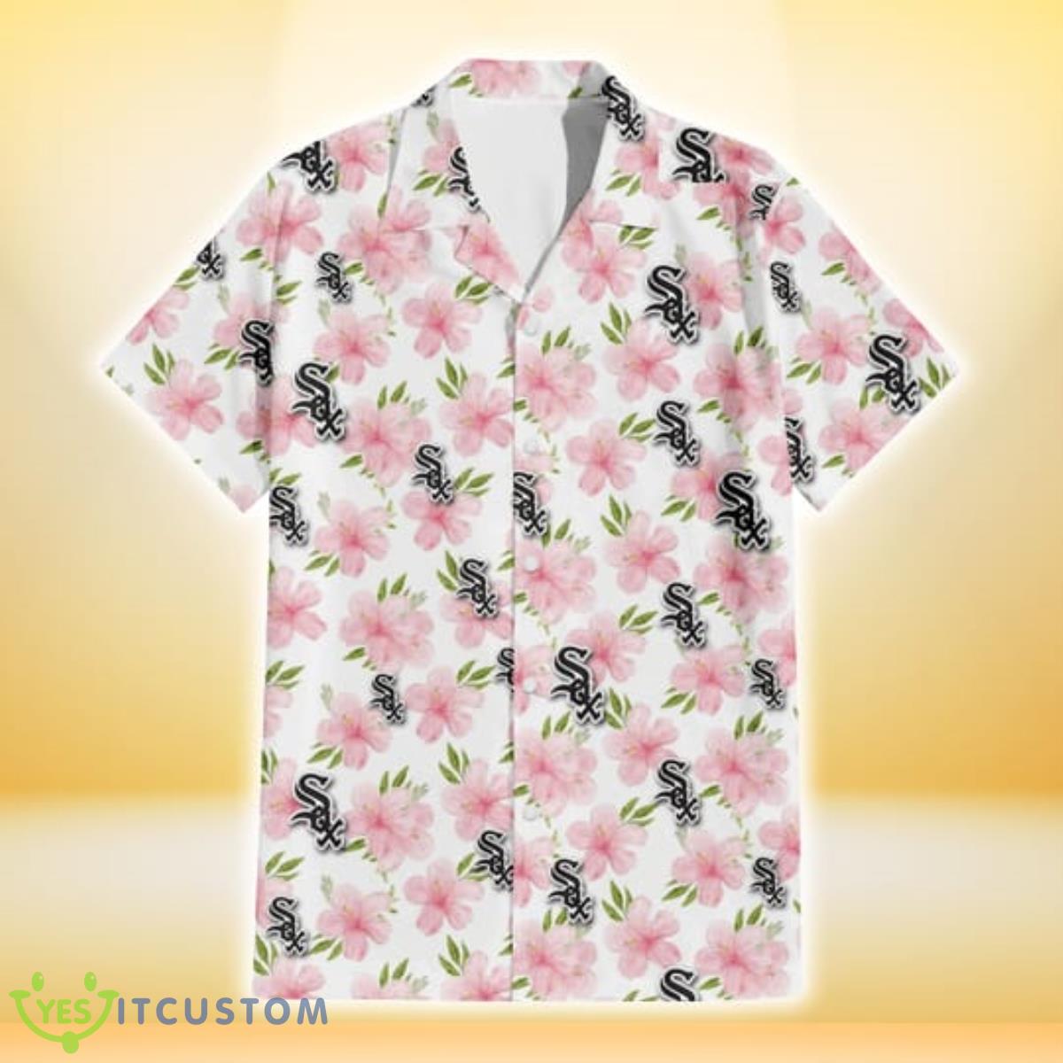 Chicago White Sox Light Pink Hibiscus White Background 3D Hawaiian Shirt Gift For Fans Product Photo 2