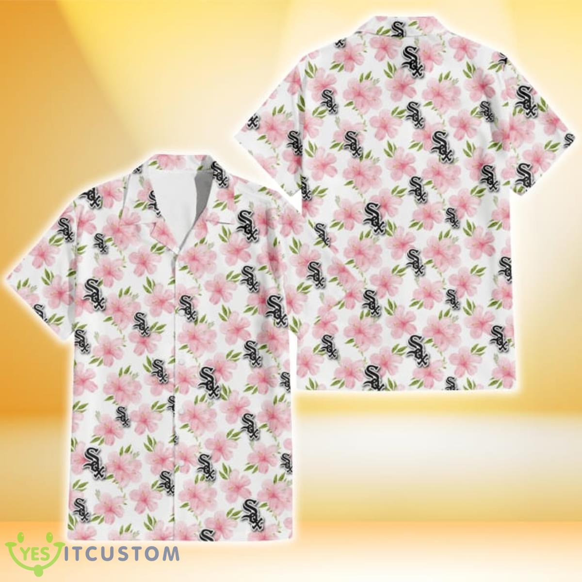 Chicago White Sox Light Pink Hibiscus White Background 3D Hawaiian Shirt Gift For Fans Product Photo 1