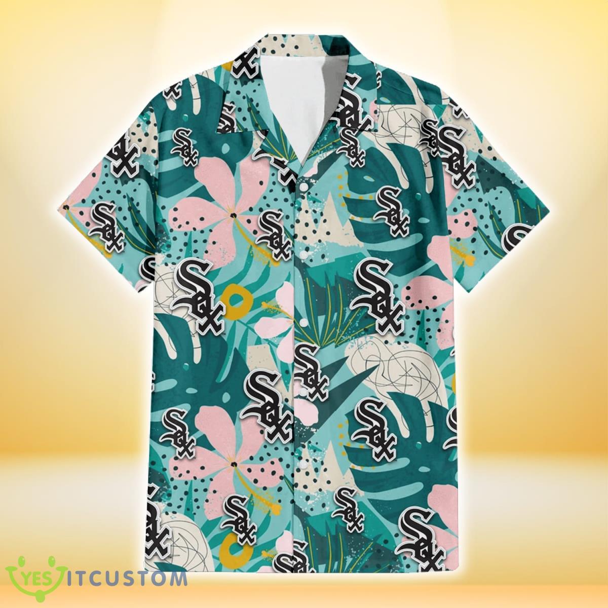 Chicago White Sox Pastel Hibiscus Palm Leaf Tiny Dot Green Background 3D Hawaiian Shirt Gift For Fans Product Photo 2