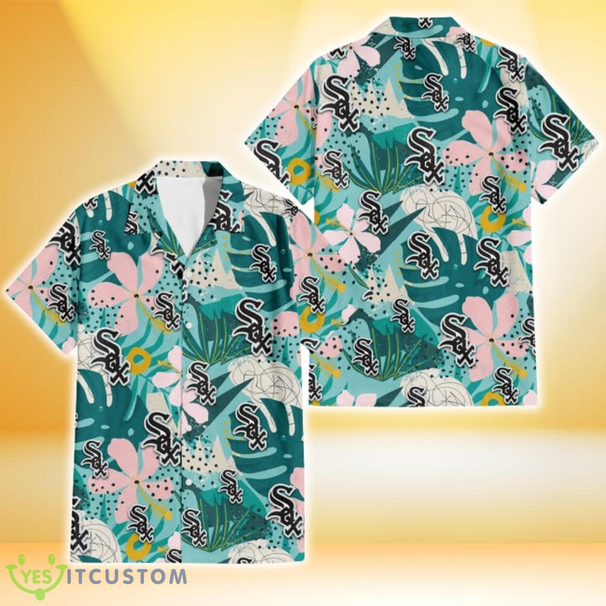 Chicago White Sox Pastel Hibiscus Palm Leaf Tiny Dot Green Background 3D Hawaiian Shirt Gift For Fans Product Photo 1