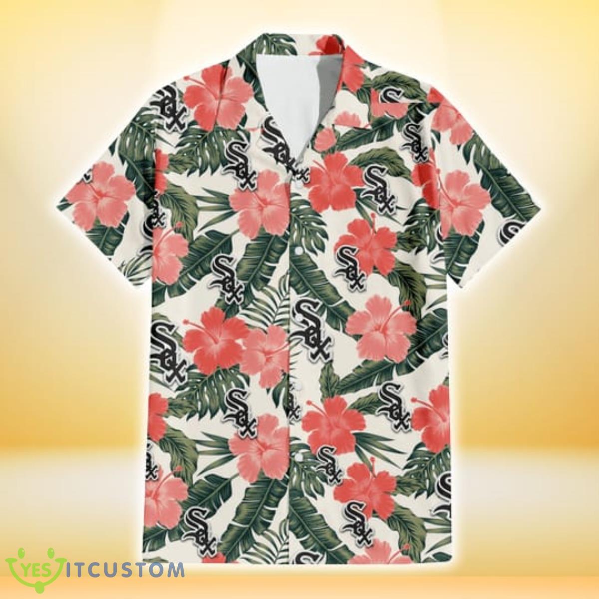Chicago White Sox Pink Coral Hibiscus Banana Leaf Beige Background 3D Hawaiian Shirt Gift For Fans Product Photo 2