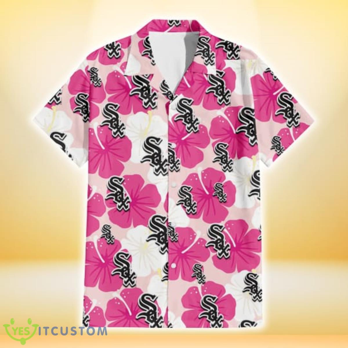 Chicago White Sox Pink White Hibiscus Misty Rose Background 3D Hawaiian Shirt Gift For Fans Product Photo 2