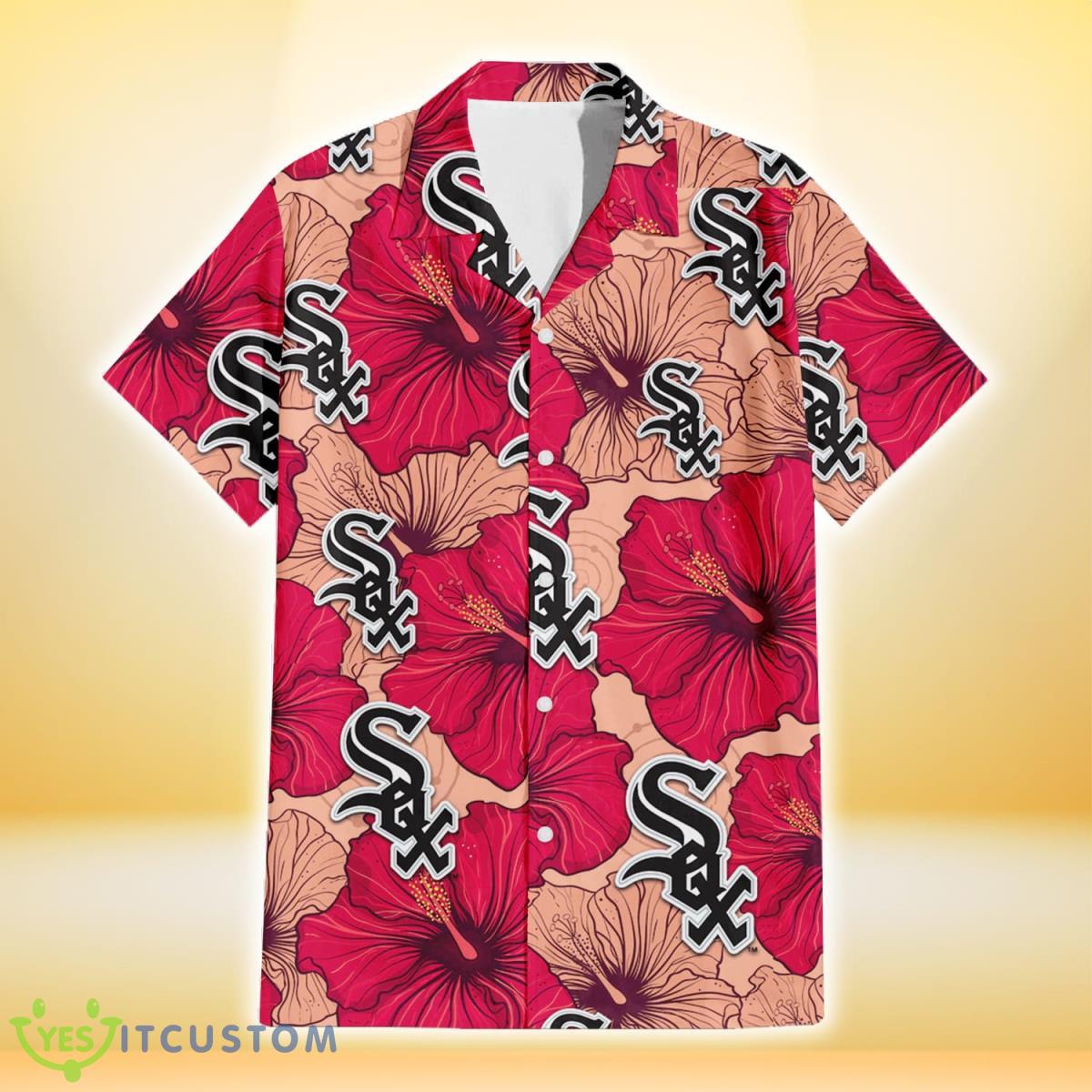 Chicago White Sox Red Beige Hibiscus Beige Background 3D Hawaiian Shirt Gift For Fans Product Photo 2