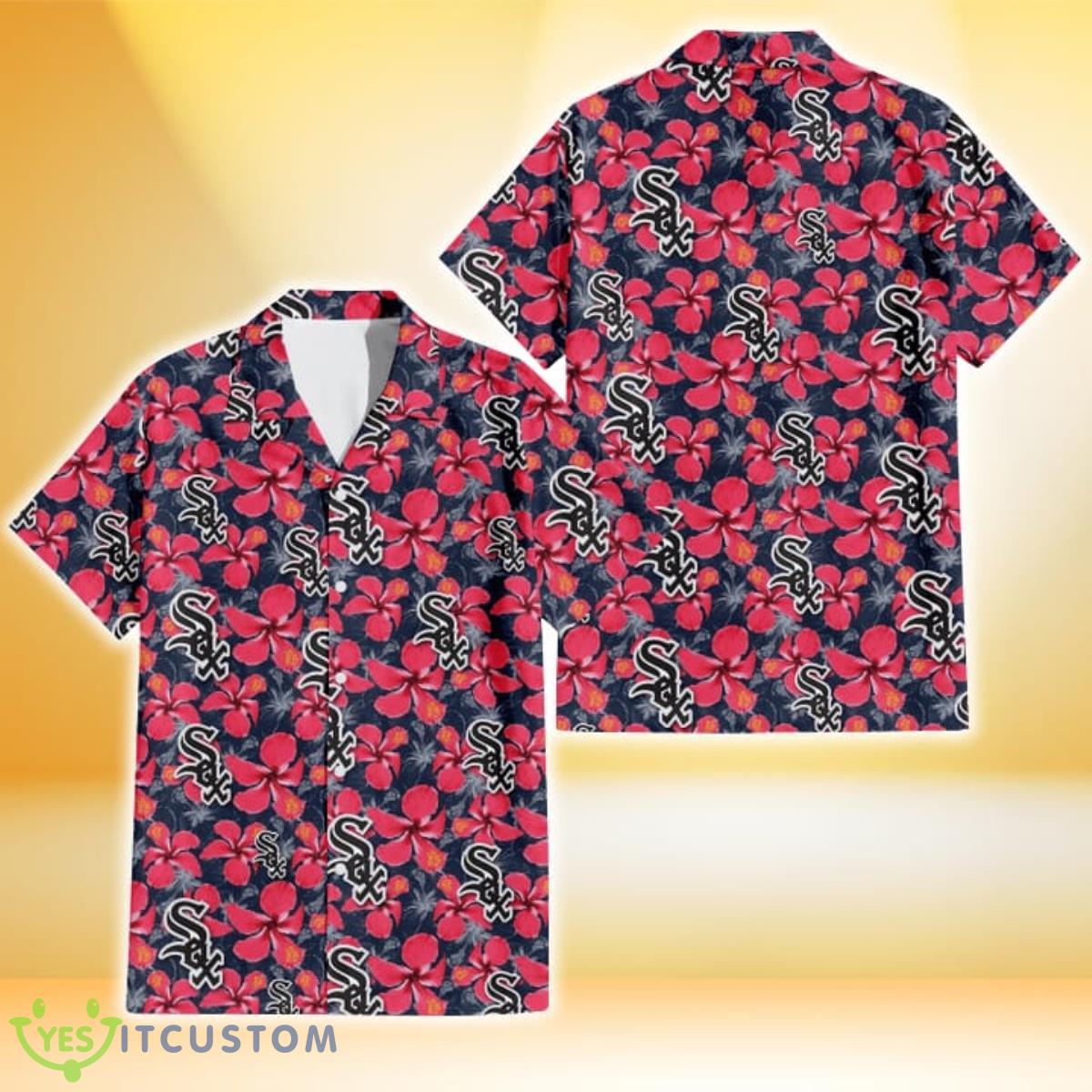 Chicago White Sox Red Hibiscus Dark Gray Background 3D Hawaiian Shirt Gift For Fans Product Photo 1