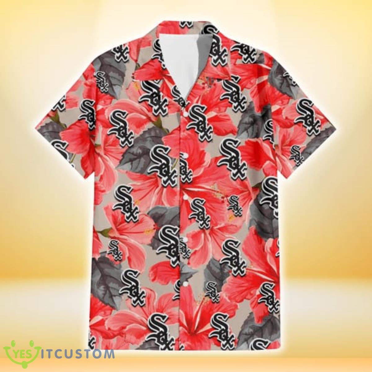 Chicago White Sox Red Hibiscus Gray Leaf Gainsboro Background 3D Hawaiian Shirt Gift For Fans Product Photo 2