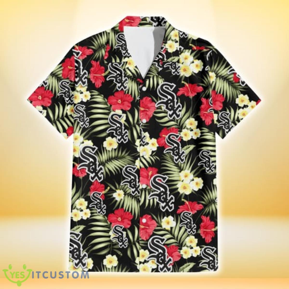 Chicago White Sox Red Hibiscus Yellow Porcelain Flower Black Background 3D Hawaiian Shirt Gift For Fans 7 Chicago White Sox Red Hibiscus Yellow Porcelain Flower Black Background 3D Hawaiian Shirt Gift For Fans Product Photo 2