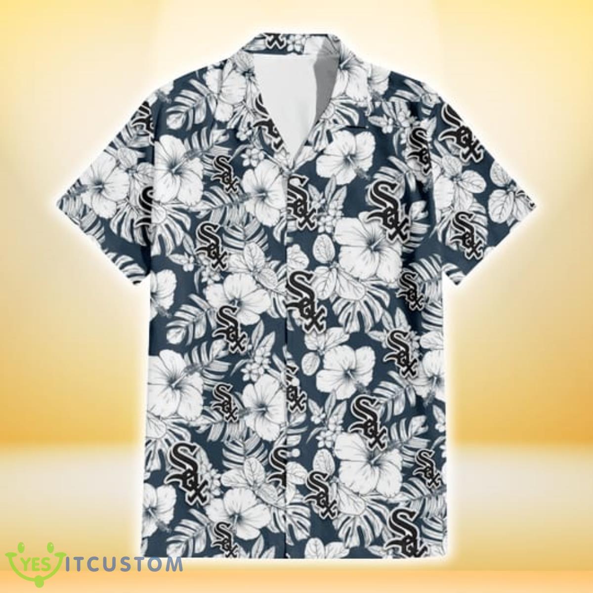 Chicago White Sox Sketch Hibiscus Leaf Dark Gray Background 3D Hawaiian Shirt Gift For Fans Product Photo 2