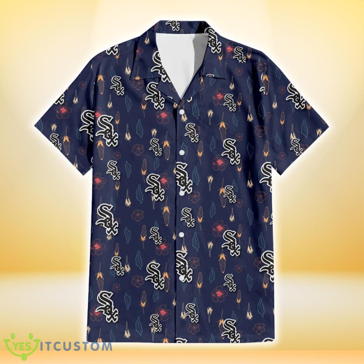 Chicago White Sox Small Hibiscus Buds Navy Background 3D Hawaiian Shirt Gift For Fans Product Photo 2