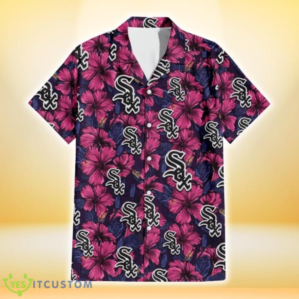 Chicago White Sox Violet Red Blue Leaf Black Background 3D Hawaiian Shirt Gift For Fans Product Photo 2