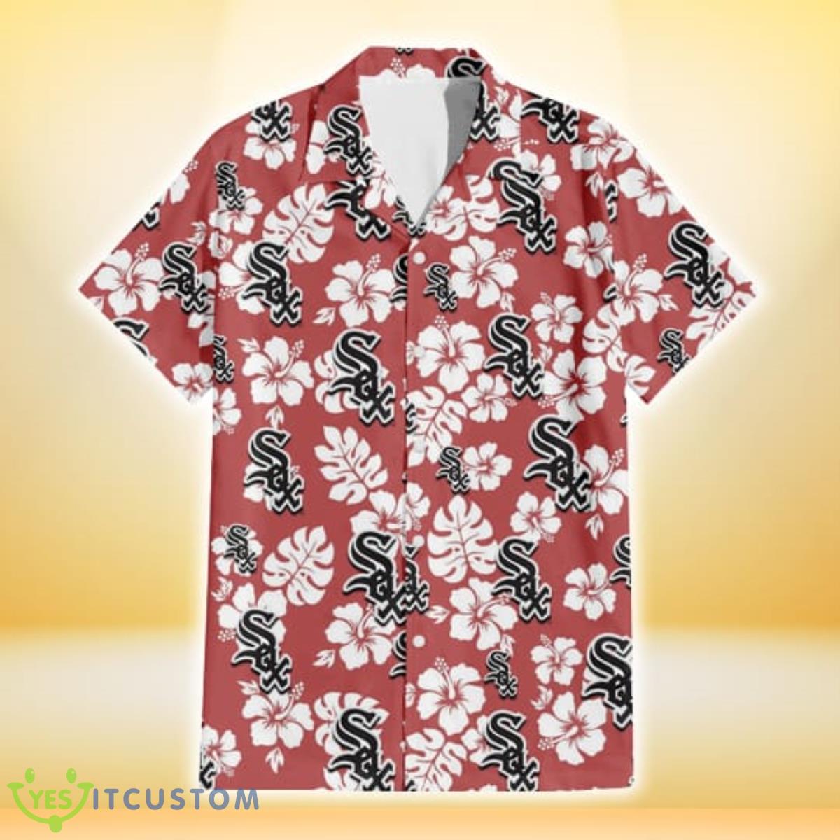 Chicago White Sox White Hibiscus Indian Red Background 3D Hawaiian Shirt Gift For Fans Product Photo 2