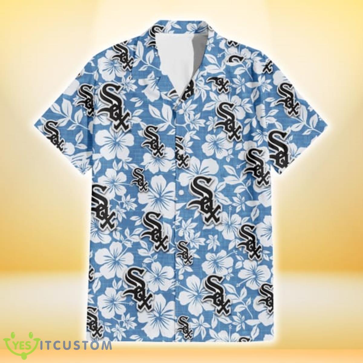 Chicago White Sox White Hibiscus Light Blue Texture Background 3D Hawaiian Shirt Gift For Fans Product Photo 2