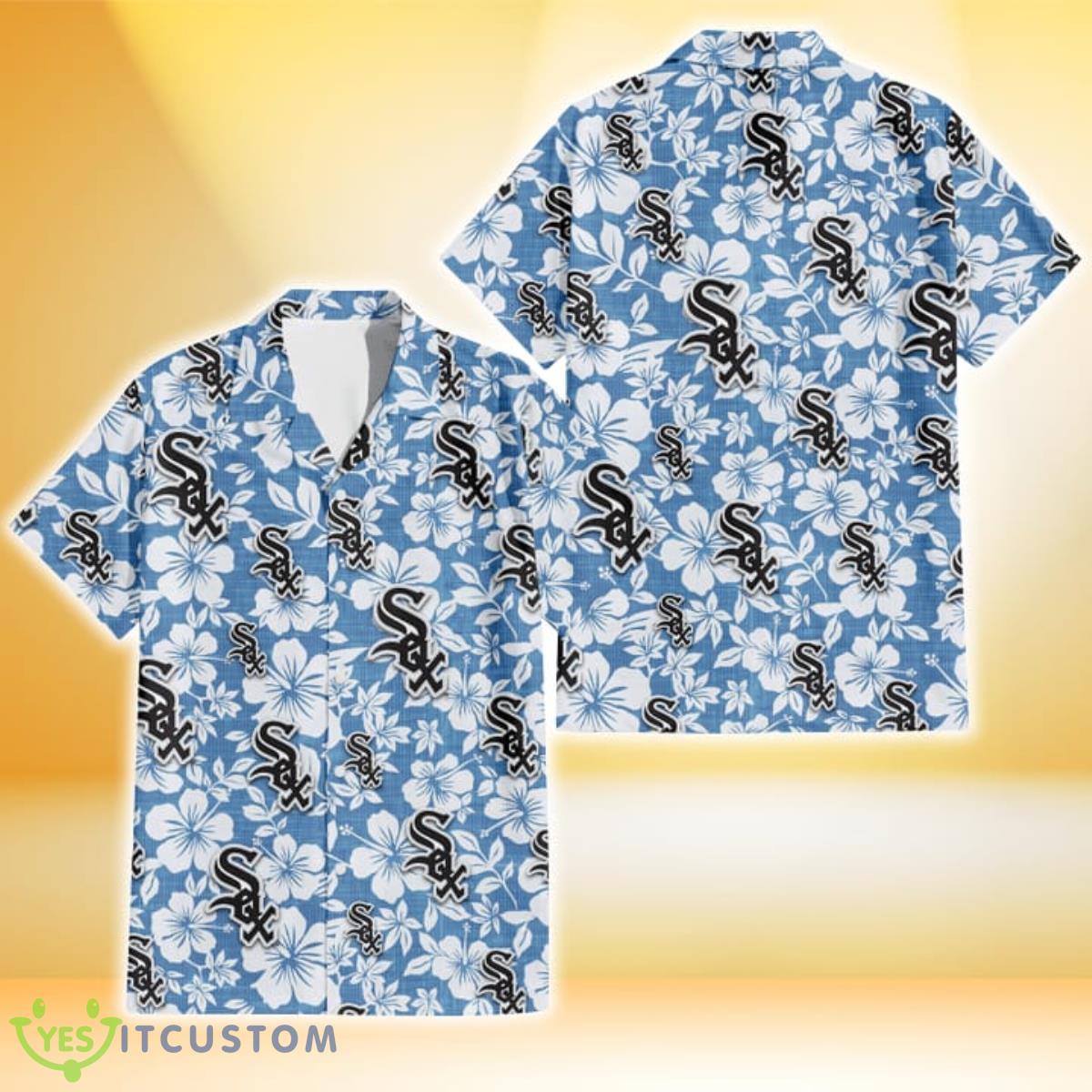 Chicago White Sox White Hibiscus Light Blue Texture Background 3D Hawaiian Shirt Gift For Fans Product Photo 1