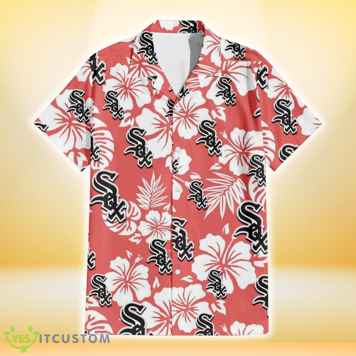 Chicago White Sox White Hibiscus Salmon Background 3D Hawaiian Shirt Gift For Fans 7 Chicago White Sox White Hibiscus Salmon Background 3D Hawaiian Shirt Gift For Fans Product Photo 2