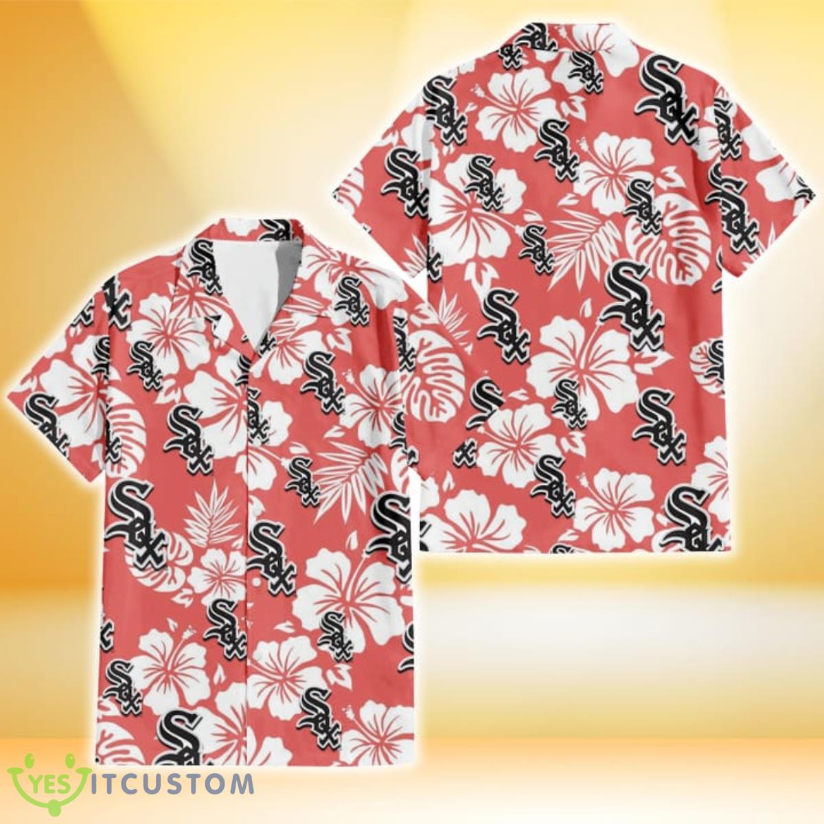 Chicago White Sox White Hibiscus Salmon Background 3D Hawaiian Shirt Gift For Fans 6 Chicago White Sox White Hibiscus Salmon Background 3D Hawaiian Shirt Gift For Fans Product Photo 1