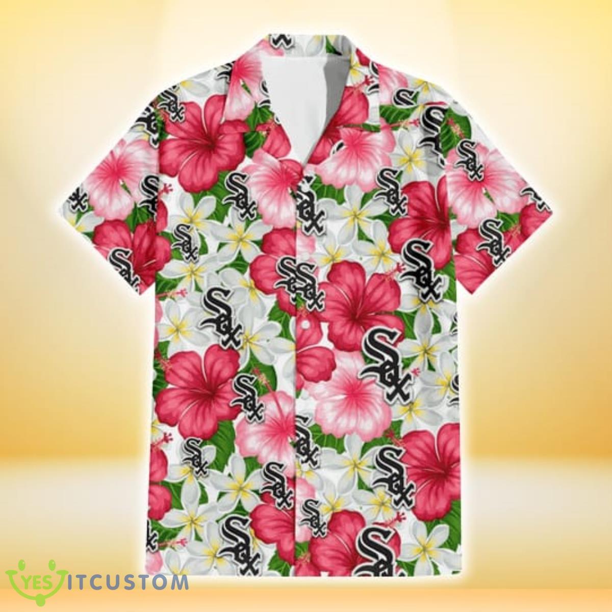 Chicago White Sox White Porcelain Flower Pink Hibiscus White Background 3D Hawaiian Shirt Gift For Fans 7 Chicago White Sox White Porcelain Flower Pink Hibiscus White Background 3D Hawaiian Shirt Gift For Fans Product Photo 2