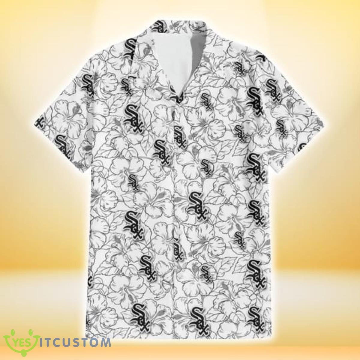 Chicago White Sox White Sketch Hibiscus Pattern White Background 3D Hawaiian Shirt Gift For Fans 7 Chicago White Sox White Sketch Hibiscus Pattern White Background 3D Hawaiian Shirt Gift For Fans Product Photo 2