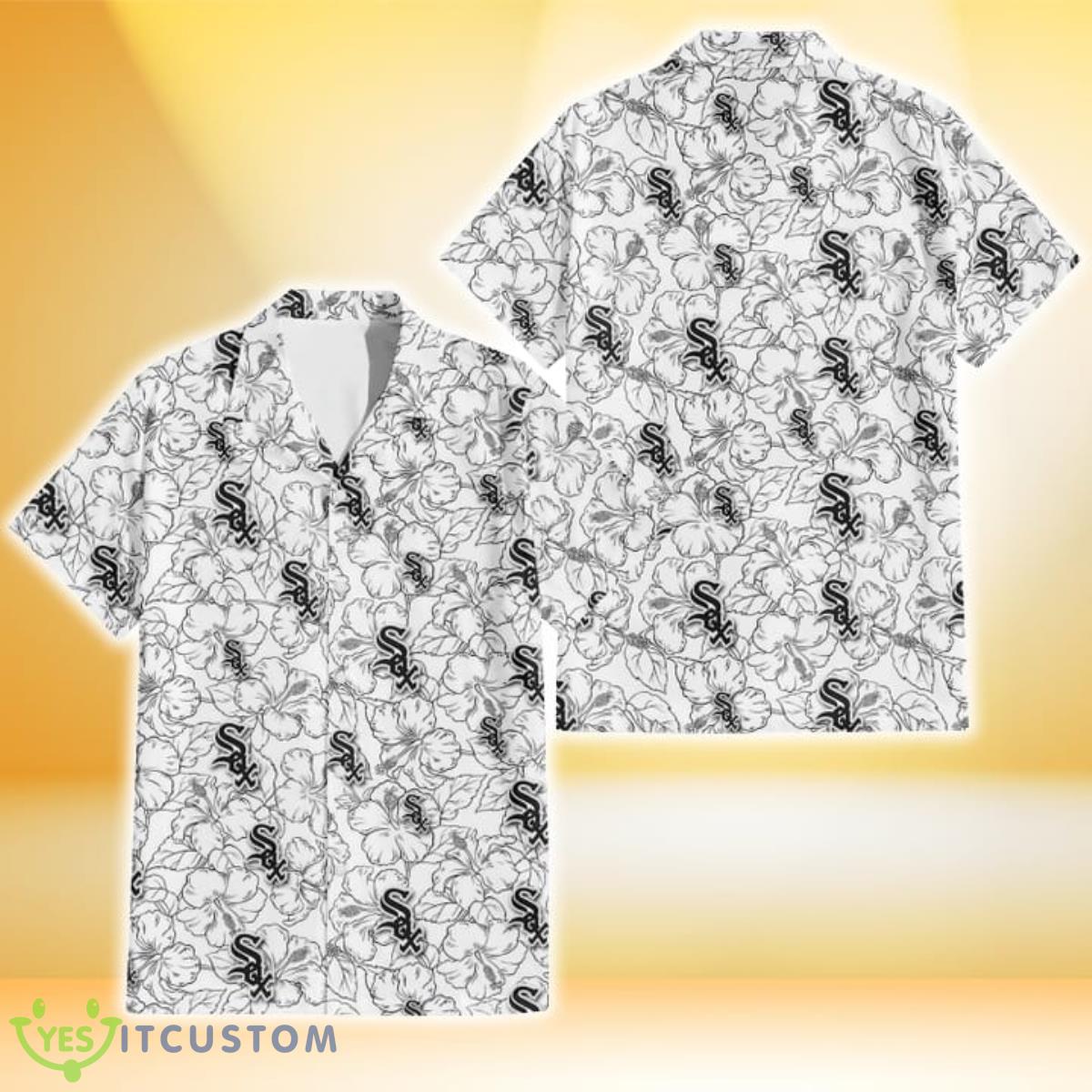 Chicago White Sox White Sketch Hibiscus Pattern White Background 3D Hawaiian Shirt Gift For Fans 6 Chicago White Sox White Sketch Hibiscus Pattern White Background 3D Hawaiian Shirt Gift For Fans Product Photo 1