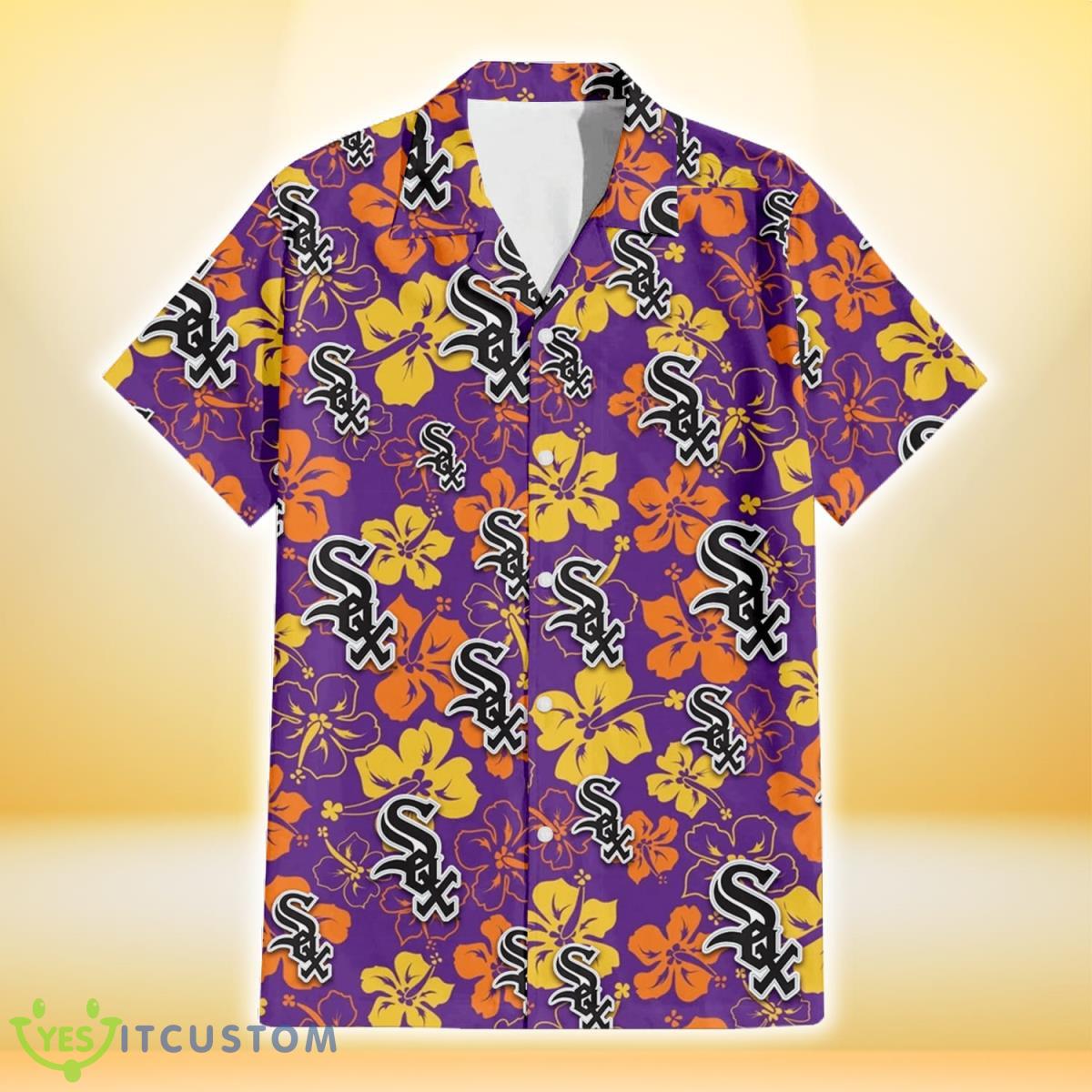 Chicago White Sox Yellow And Orange Hibiscus Purple Background 3D Hawaiian Shirt Gift For Fans 7 Chicago White Sox Yellow And Orange Hibiscus Purple Background 3D Hawaiian Shirt Gift For Fans Product Photo 2