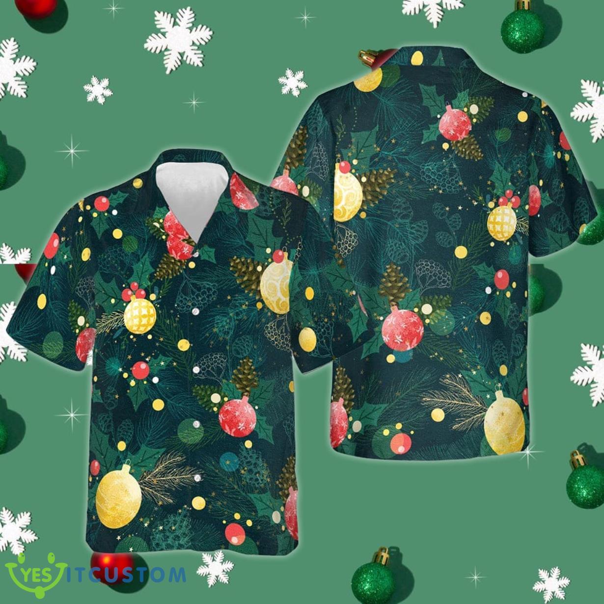 Christmas Ball Ornaments Hawaiian Shirt Short Sleeve Button Down Beach Shirts Gifts For Xmas Product Photo 1