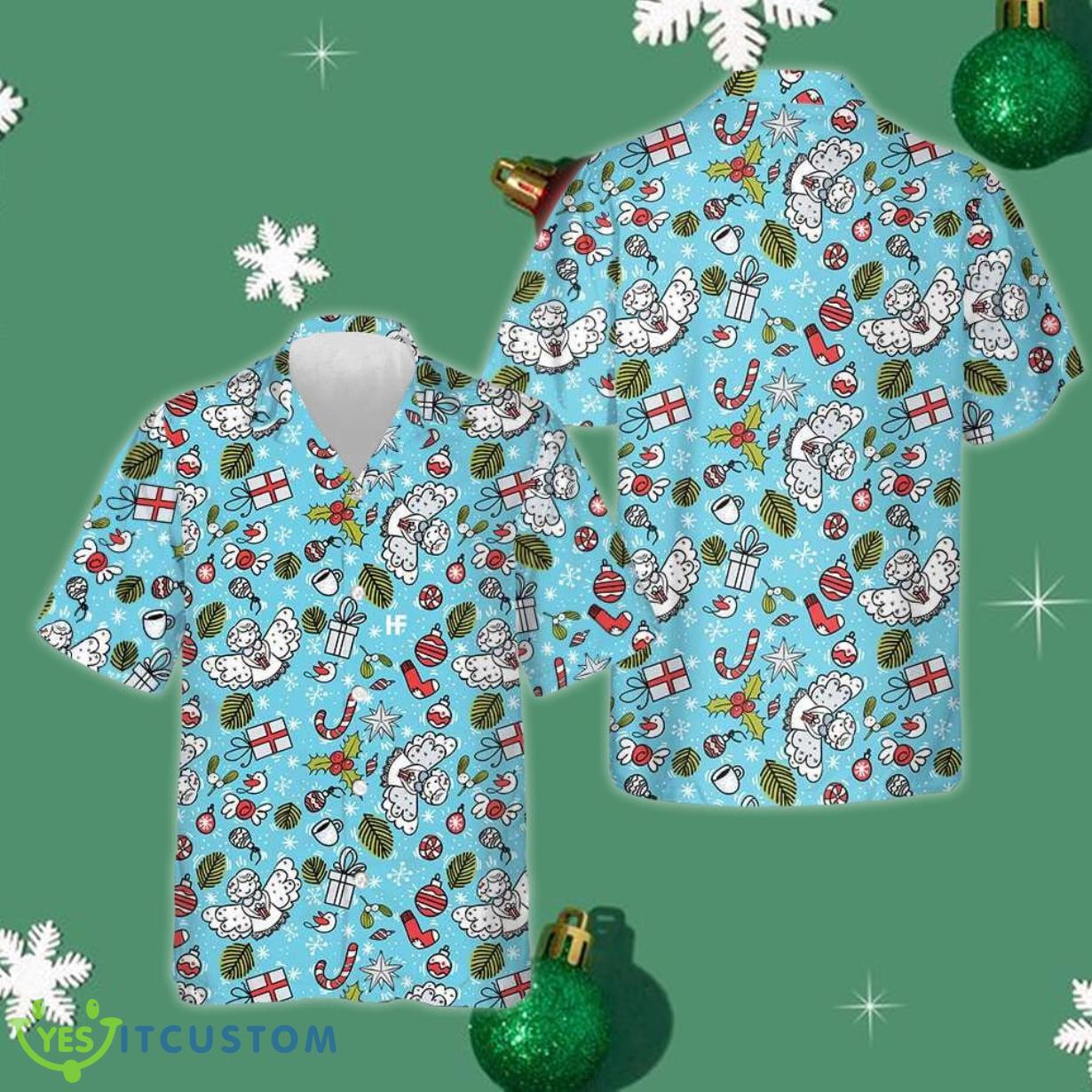 Christmas Pattern With Angel Hawaiian Shirt Button Up Christmas Shirts Gift Ideas Product Photo 1