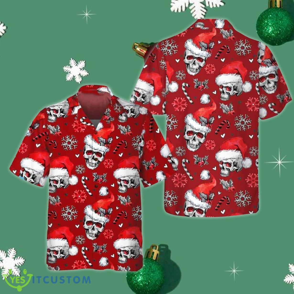 Christmas Skulls With Candy Canes Red Shirt Mens Christmas Button Down Gifts For Son Product Photo 1
